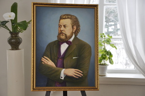 Церемония дарения портрета М. П. Мусоргского Музею-усадьбе М. П. Мусоргского.